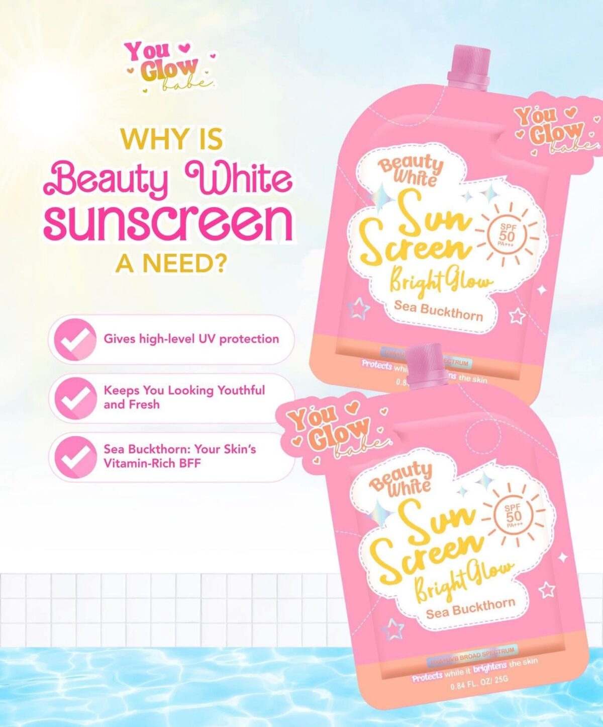 You Glow Babe Beauty White Sunscreen Bright Glow with Sea Buckthorn SPF 50 PA +++ - Image 2